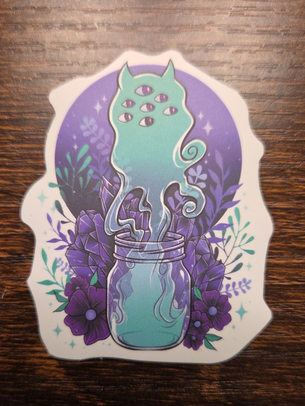 Purple & Teal Cat Spirit Sticker - Pets Cat